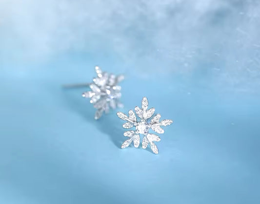 Sterling Silver Snowflake Christmas Stud Earrings