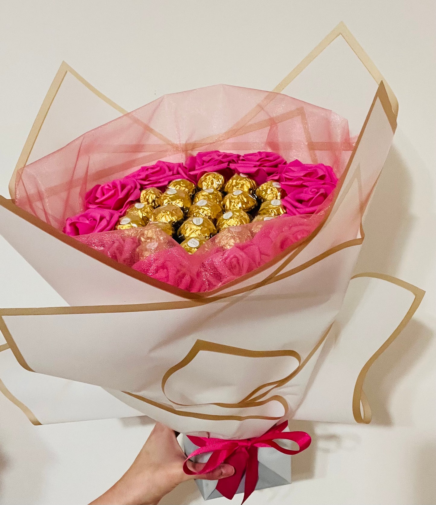 Pink / White Ferrero Rocher Rose Bouquet