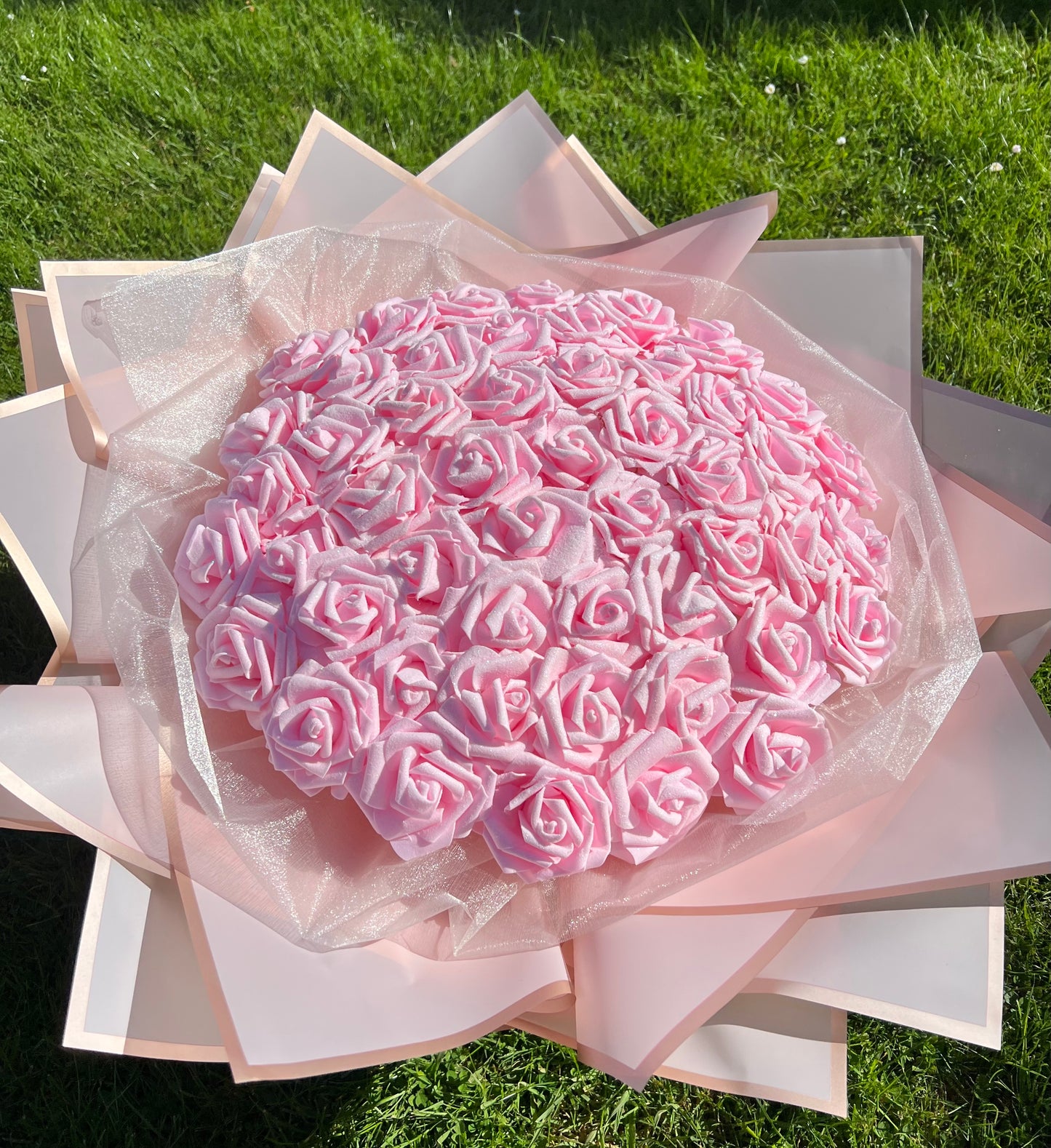 Handcrafted Pink & Rose Gold Glitter Rose Flower Bouquet