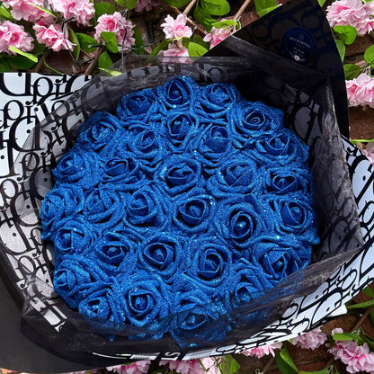 Royal Blue Glitter Rose Bouquet | Luxury Forever Roses | Personalised Gift Bouquet
