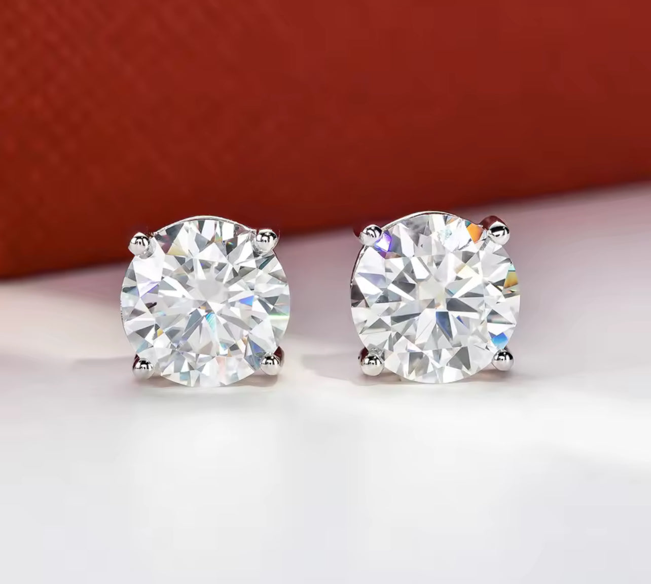 14K White Gold Moissanite Round Cut Stud Earrings