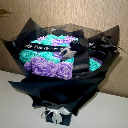 Purple & Turquoise Glitter Rose Personalised Bouquet