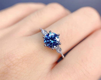 1 Carat Royal Blue Moissanite Sterling Silver Engagement Ring
