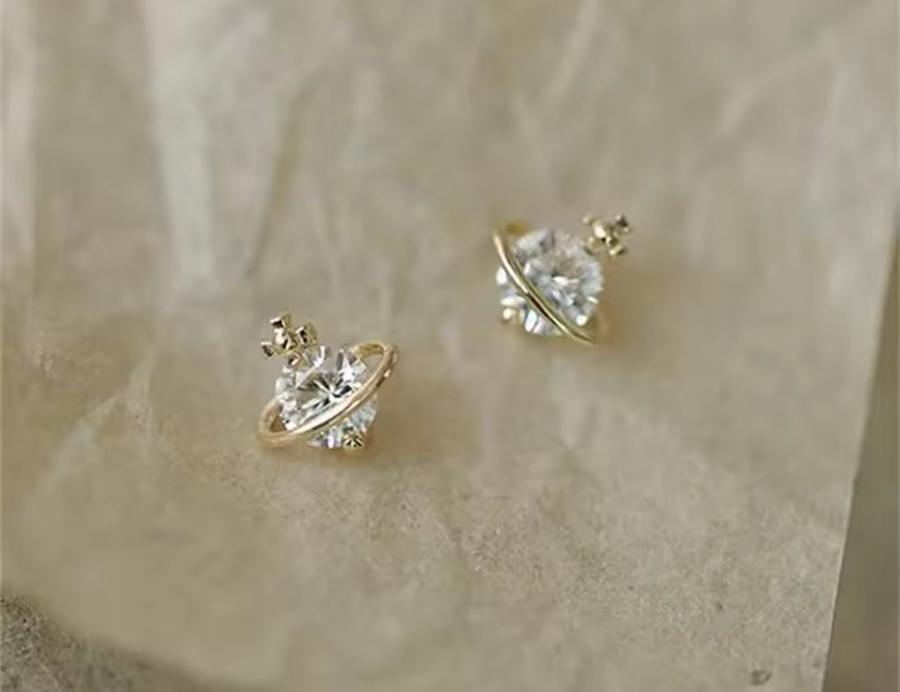 9K Gold Celestial Crystal Stud Earrings