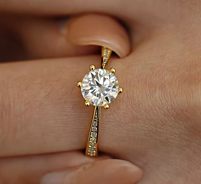 Gold Round Cut Moissanite Engagement Ring