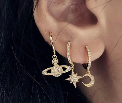 Silver Planet Design Hoop / Dangle Earrings