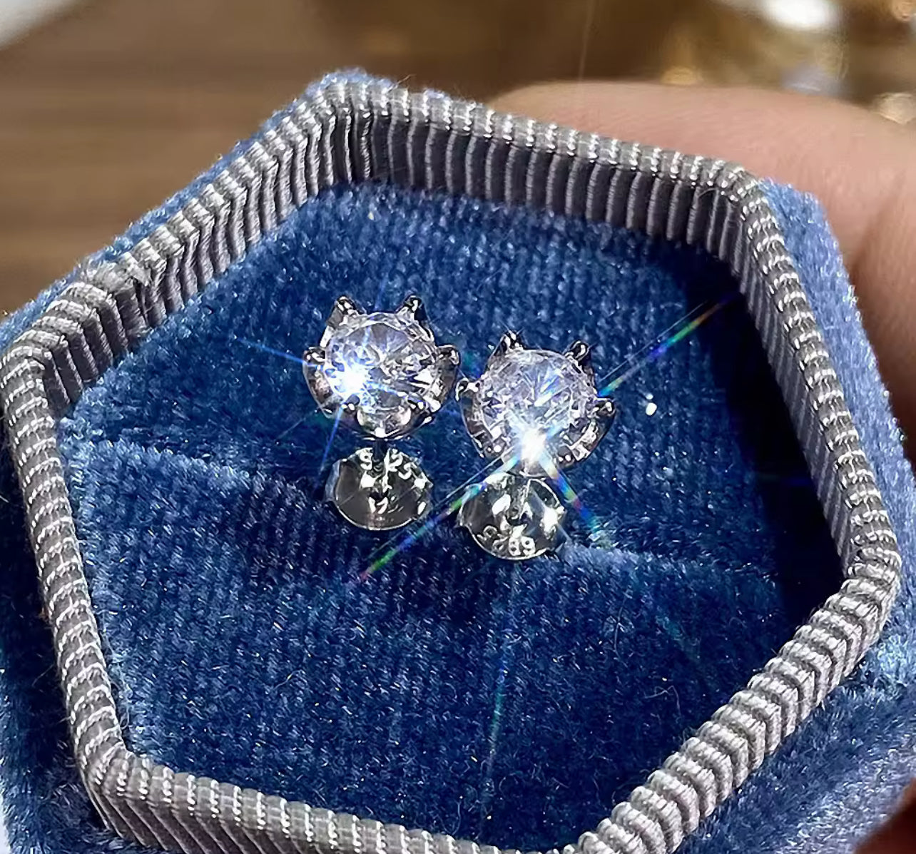 Sterling Silver Round Cut Crystal Stud Earrings