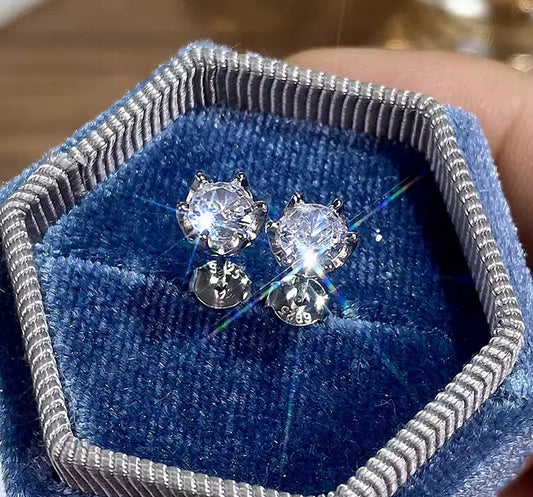 Sterling Silver Round Cut Crystal Stud Earrings