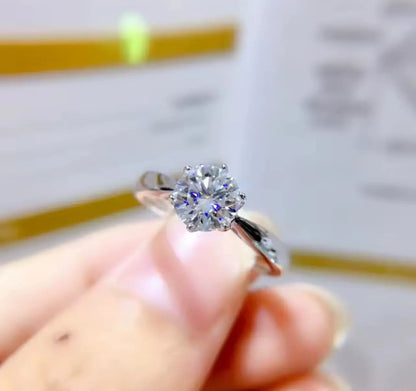 1CT Moissanite Sterling Silver Round Cut Engagement Ring
