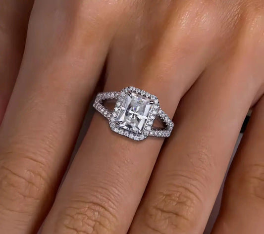 3CT Moissanite Radiant Cut Silver Engagement Ring Set