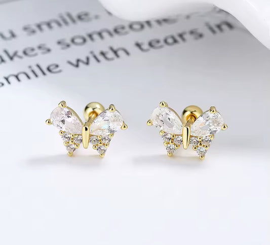 Crystal Silver / Gold Dainty Butterfly Stud Earrings