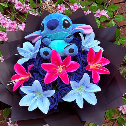 Stitch Inspired Blue Rose & Lily Bouquet Luxury Character Flower Gift