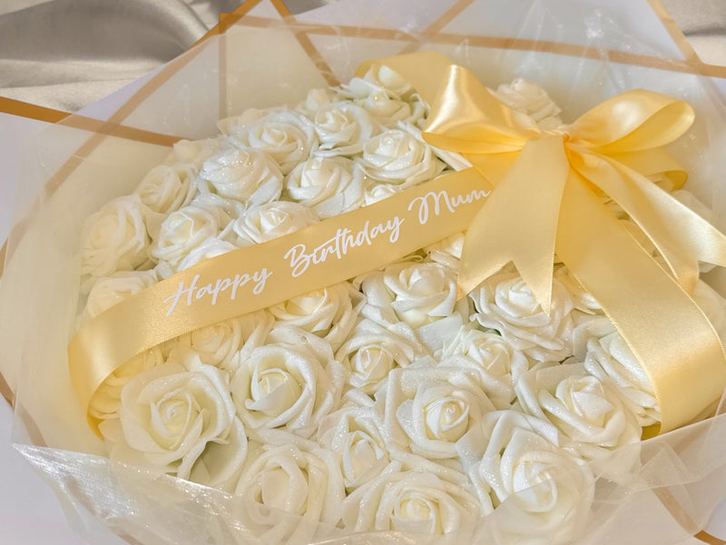 Cream & Gold Glitter Rose Personalised Any Occasion Flower Bouquet - Blooming Gifts