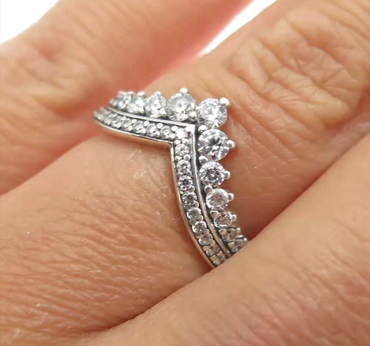 Princess Tiara Moissanite Women’s Silver Engagement Ring