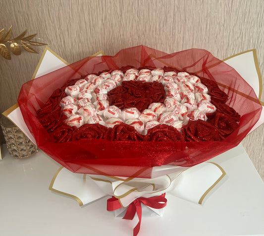 Raffaello White & Red Glitter Rose Large Chocolate Flower Bouquet Gift