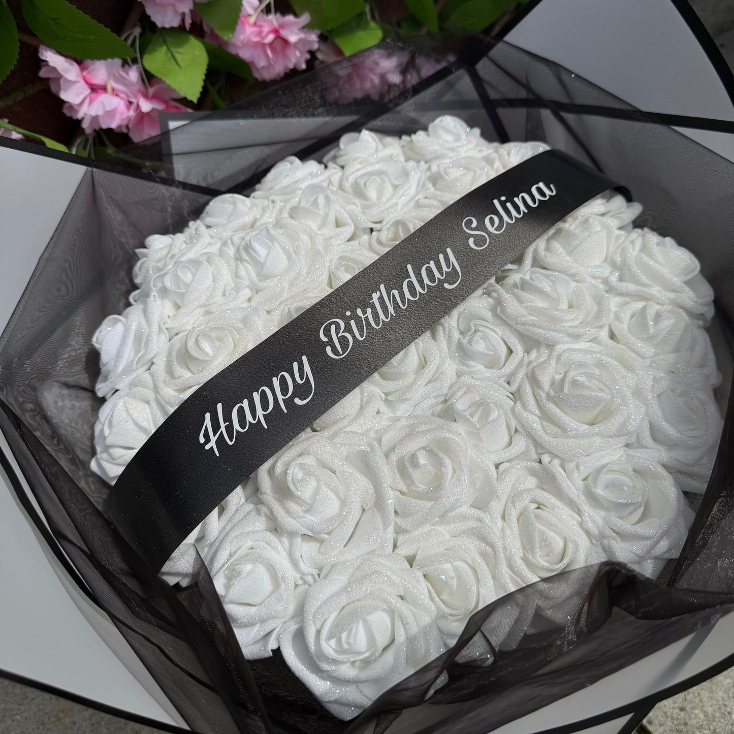 Personalised Black & White Glitter Rose Bouquet
