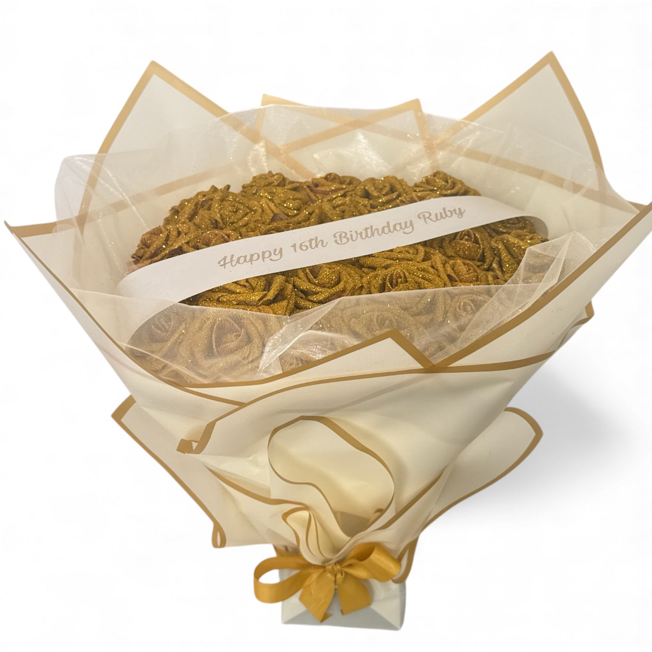 Gold Glitter Rose Personalised Banner Bouquet