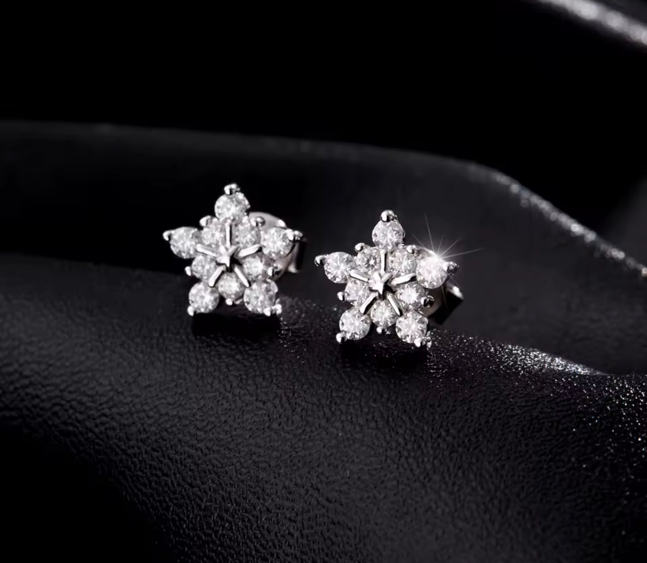 Silver Moissanite Snowflake Stud Earrings