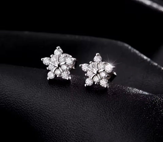 Silver Moissanite Snowflake Stud Earrings