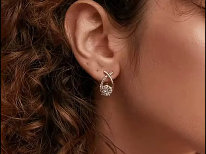 Gold Teardrop Twist Design Womens Stud Earrings