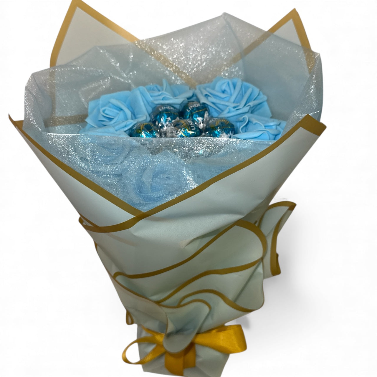 Blue Lindt Small Chocolate Rose Bouquet Gift