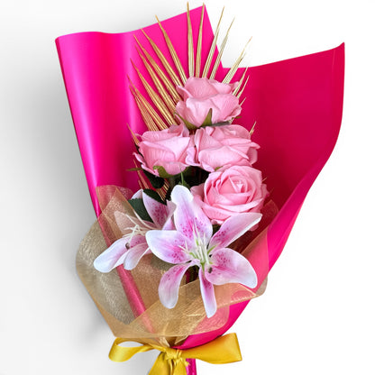 Elegant Pink Lily & Rose HandHeld Bouquet