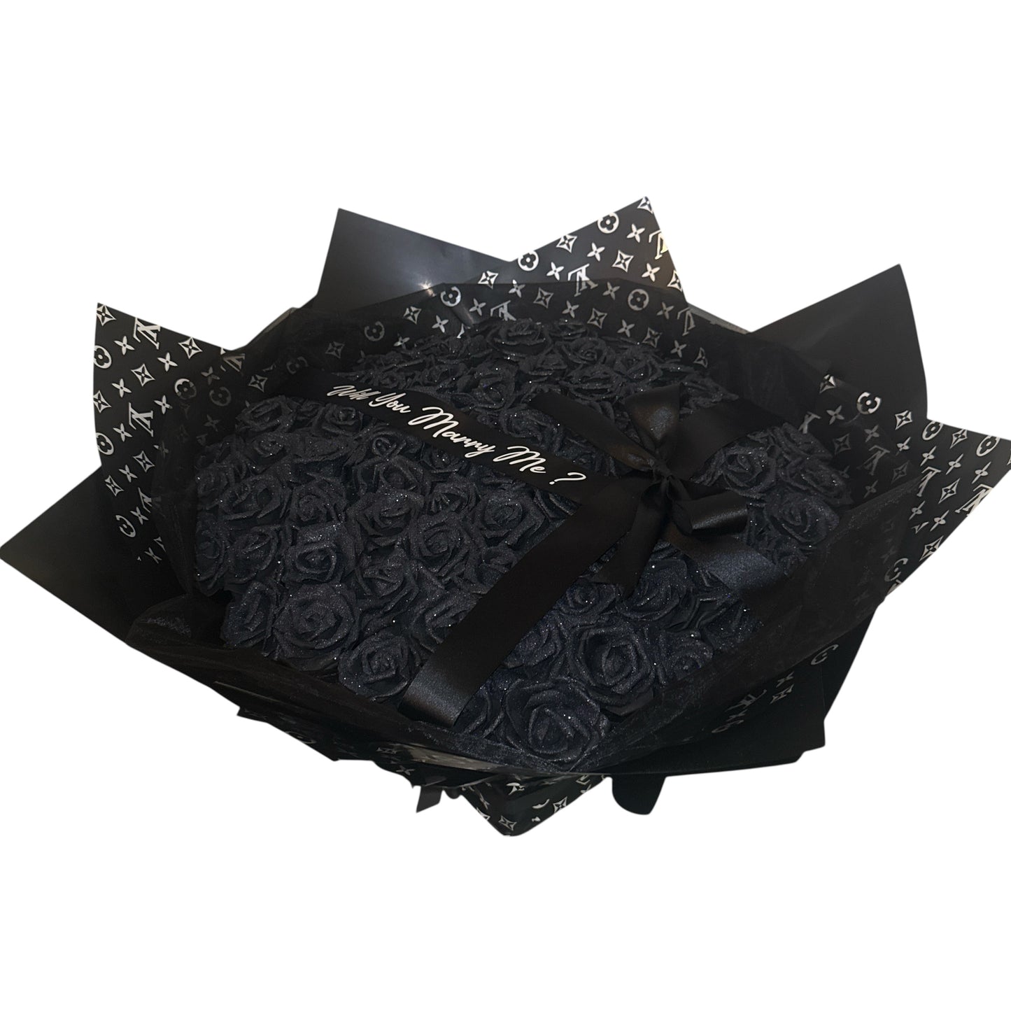 LV 100 Black Glitter Rose High End Bouquet