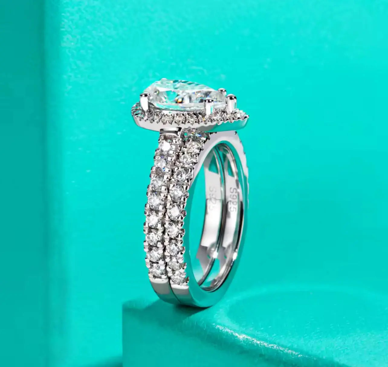 3CT Moissanite Pear Cut Silver Engagement Ring Set