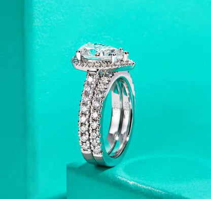 3CT Moissanite Pear Cut Silver Engagement Ring Set