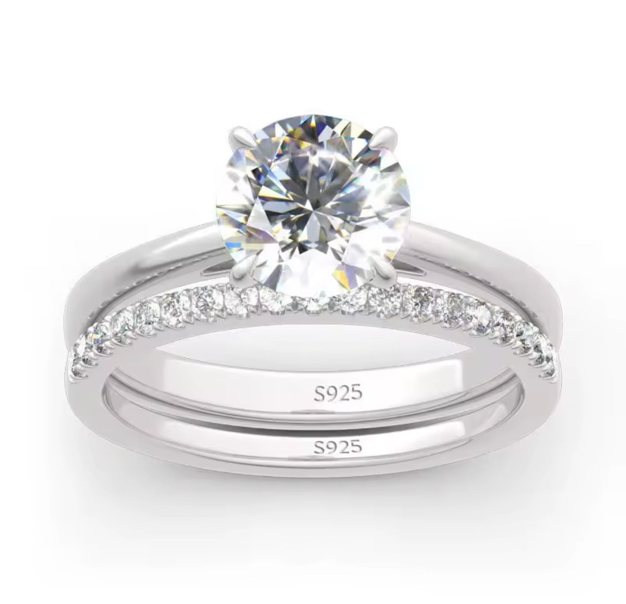 2 Carat Moissanite Round Cut Statement Engagement Ring Set