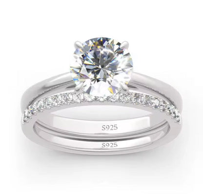 2 Carat Moissanite Round Cut Statement Engagement Ring Set