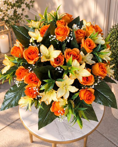 Large Orange Rose & Lily Artificial Flower Arrangement