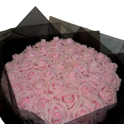 Pink Glitter Rose Bouquet With Black Wrapping - Blooming Gifts