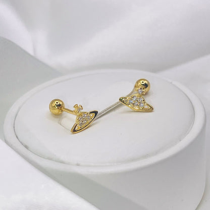 Planet Design Saturn Silver / Gold Stud Earrings