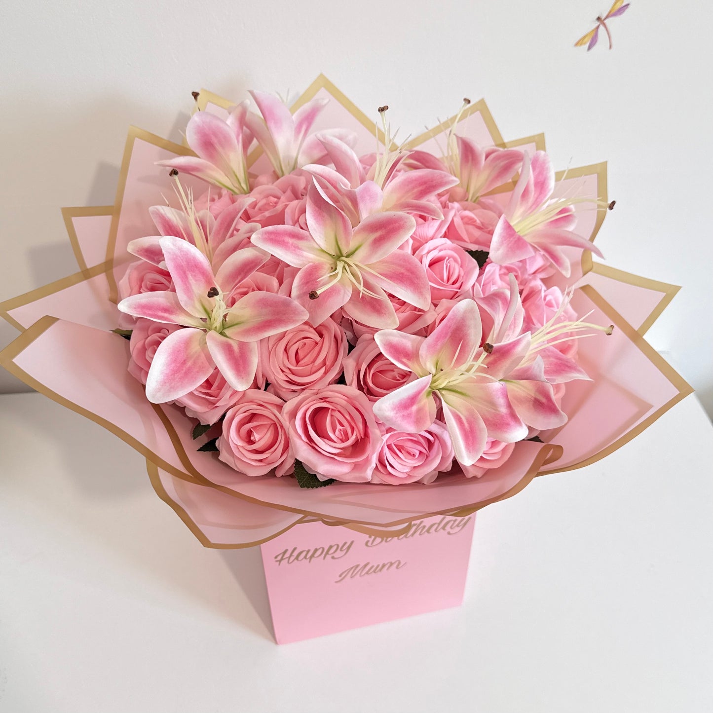 Personalised Flower Bouquet Gift Box Luxury Pink Rose & Lily Floral Arrangement for Any Occasion - Blooming Gifts