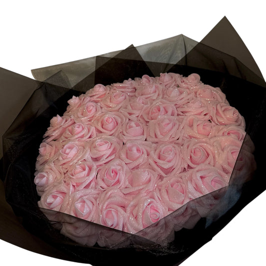 Pink Glitter Rose Bouquet With Black Wrapping