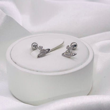 Planet Design Saturn Silver / Gold Stud Earrings
