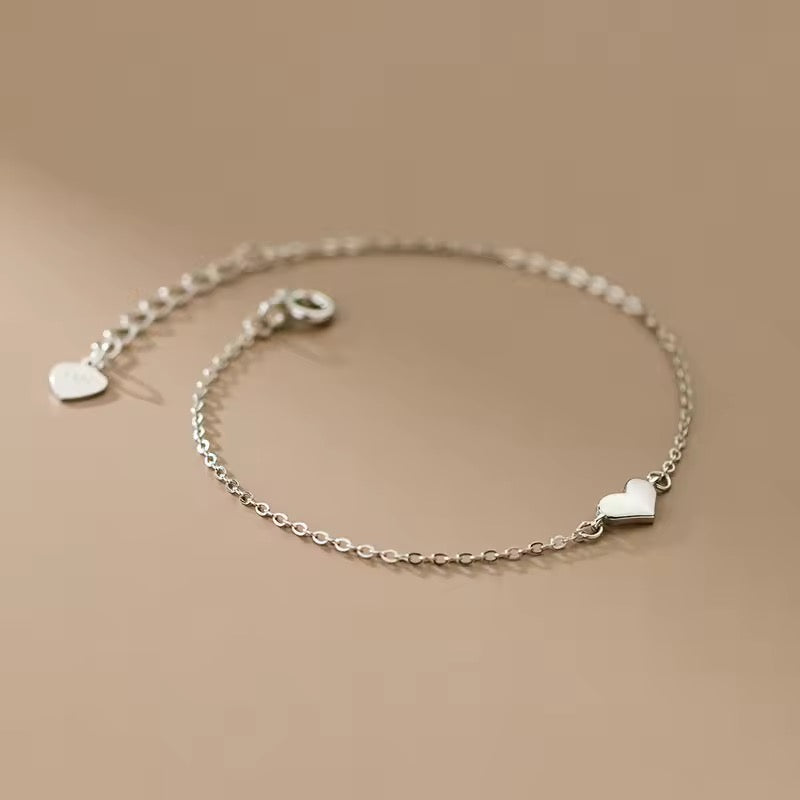 Silver Dainty Love Heart Adjustable Bracelet