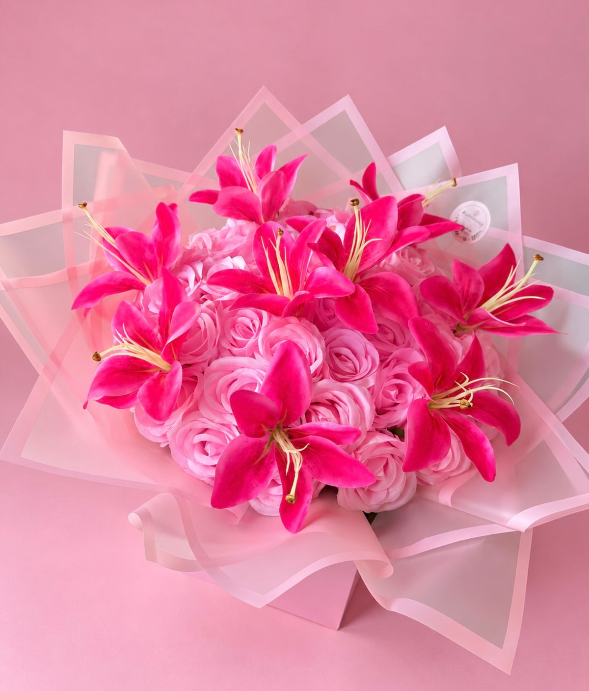 Personalised Pink Rose & Lily Flower Box
