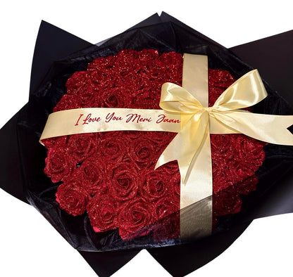 50 Red Glitter Rose Bouquet | Personalised Eternal Roses