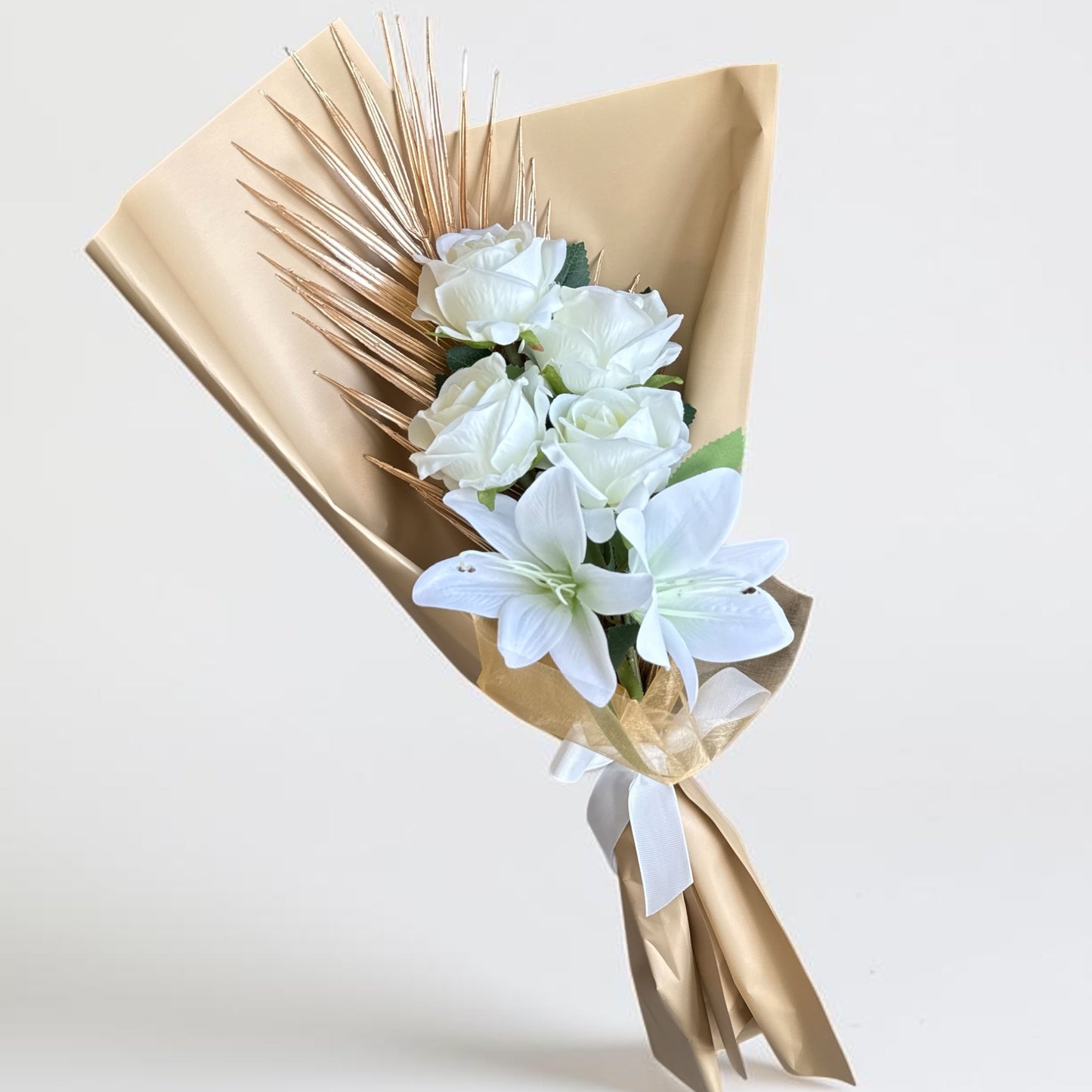 Gold & Cream Rose & Lily HandHeld Bouquet