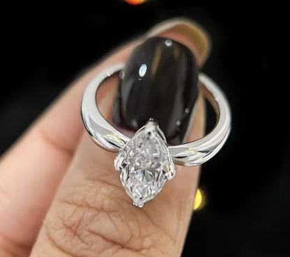 Luxury Moissanite Marquise Cut Silver Engagement Ring