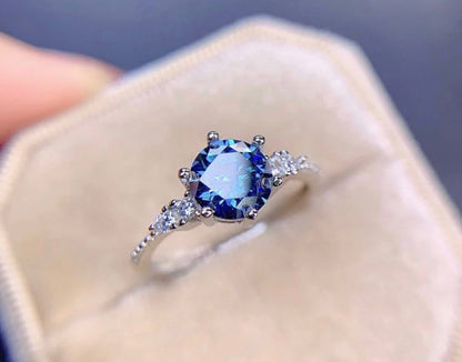 1 Carat Royal Blue Moissanite Sterling Silver Engagement Ring