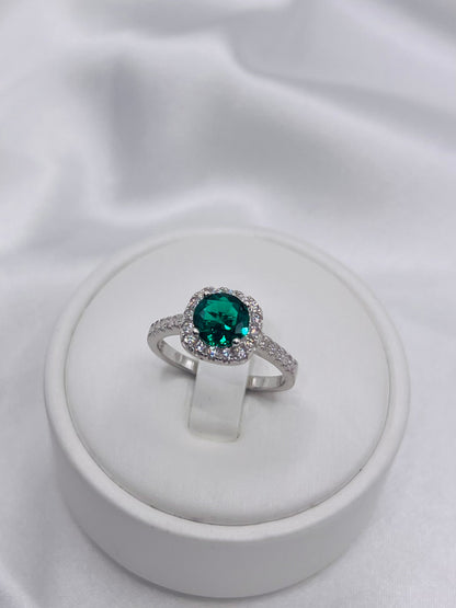 1CT Sterling Silver Emerald Green Engagement Ring