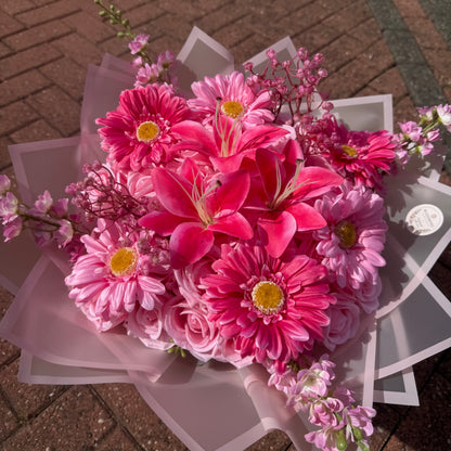 Personalised Pink Lily & Rose Forever Flower Bouquet