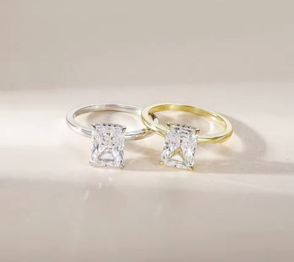 3CT Sterling Silver Radiant Cut Engagement Ring