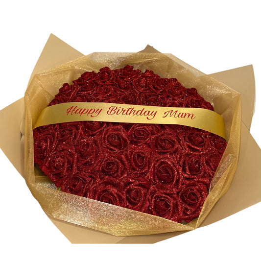 Red & Gold Personalised Glitter Rose Bouquet