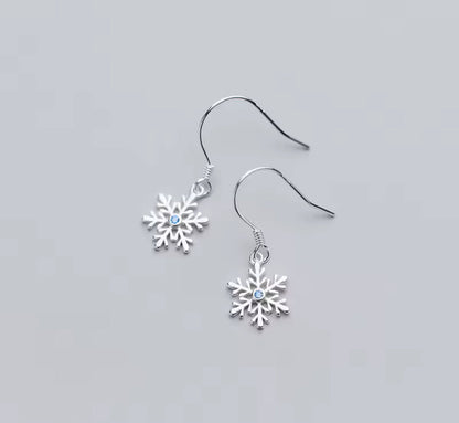 Sterling Silver Snowflake Dangle / Drop Earrings