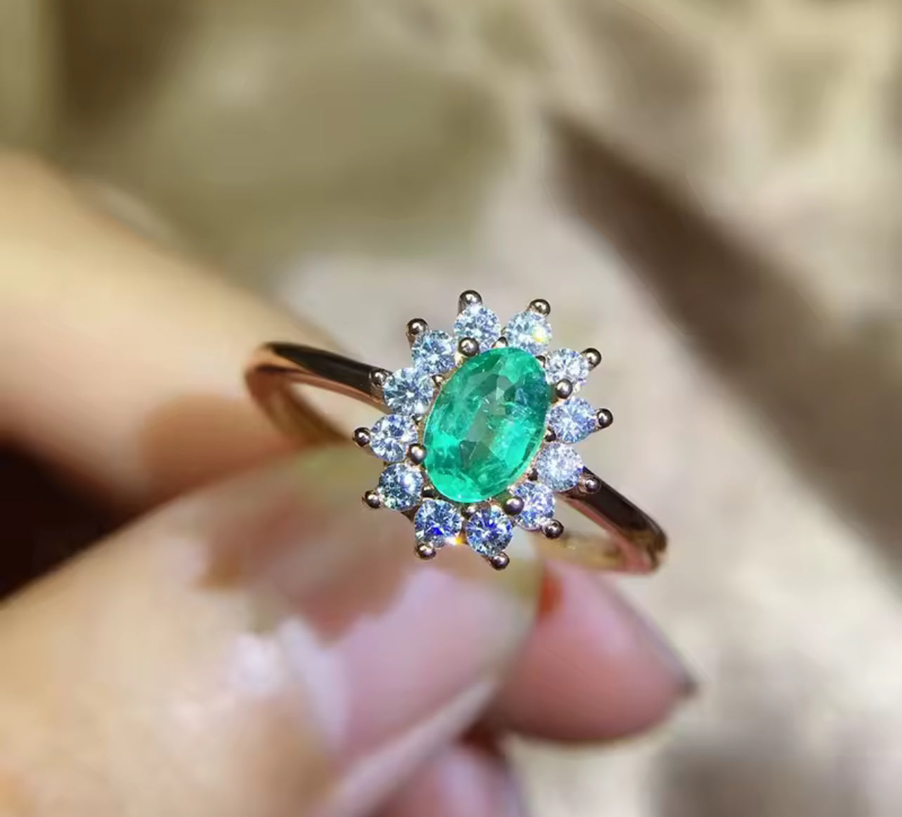 Natural Green Emerald Womens Floral Engagement Ring