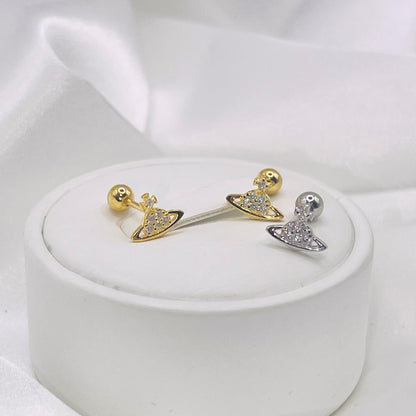 Planet Design Saturn Silver / Gold Stud Earrings